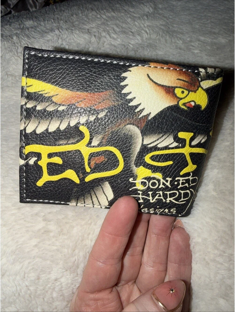 Ed Hardy Bifold Mens Wallet Black Eagle Tattoo Design Card Holder ID Window